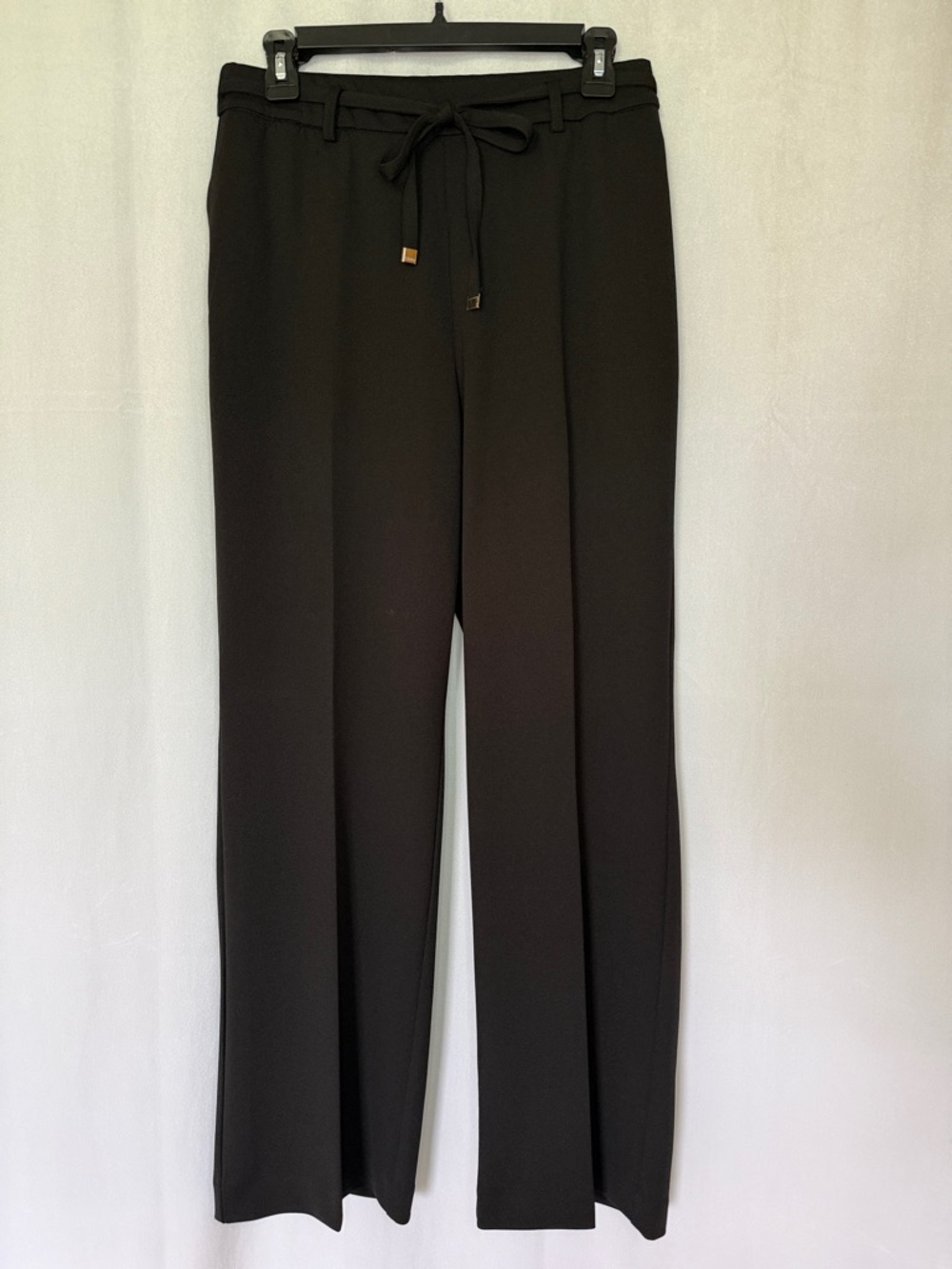 Tahari Black Pull-On Dress Pants with Silver Metal Belted Waist Tie Detail